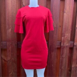 Jasmine Red Ruffle Flutter Sleeve Mini Dress Size M